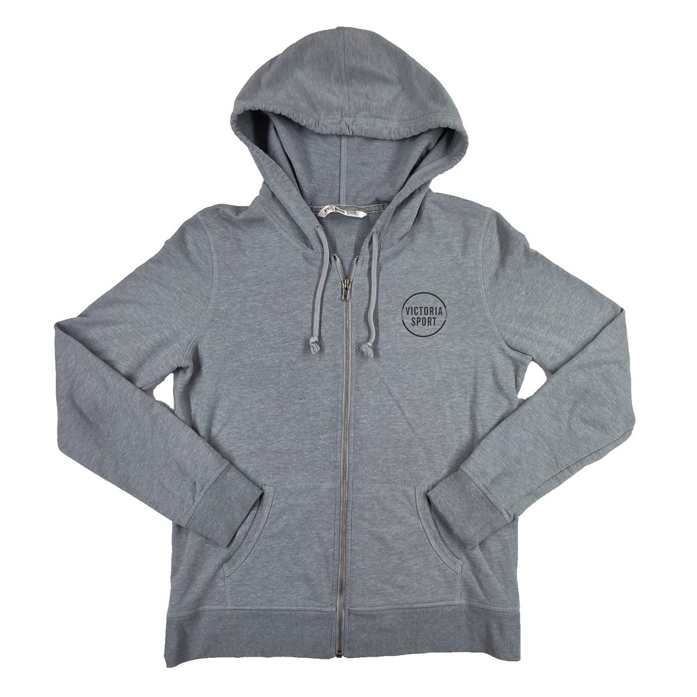 Victoria Secret Sport Hoodie VSX Classic Full Zip Fleece Heather Gray Logo M